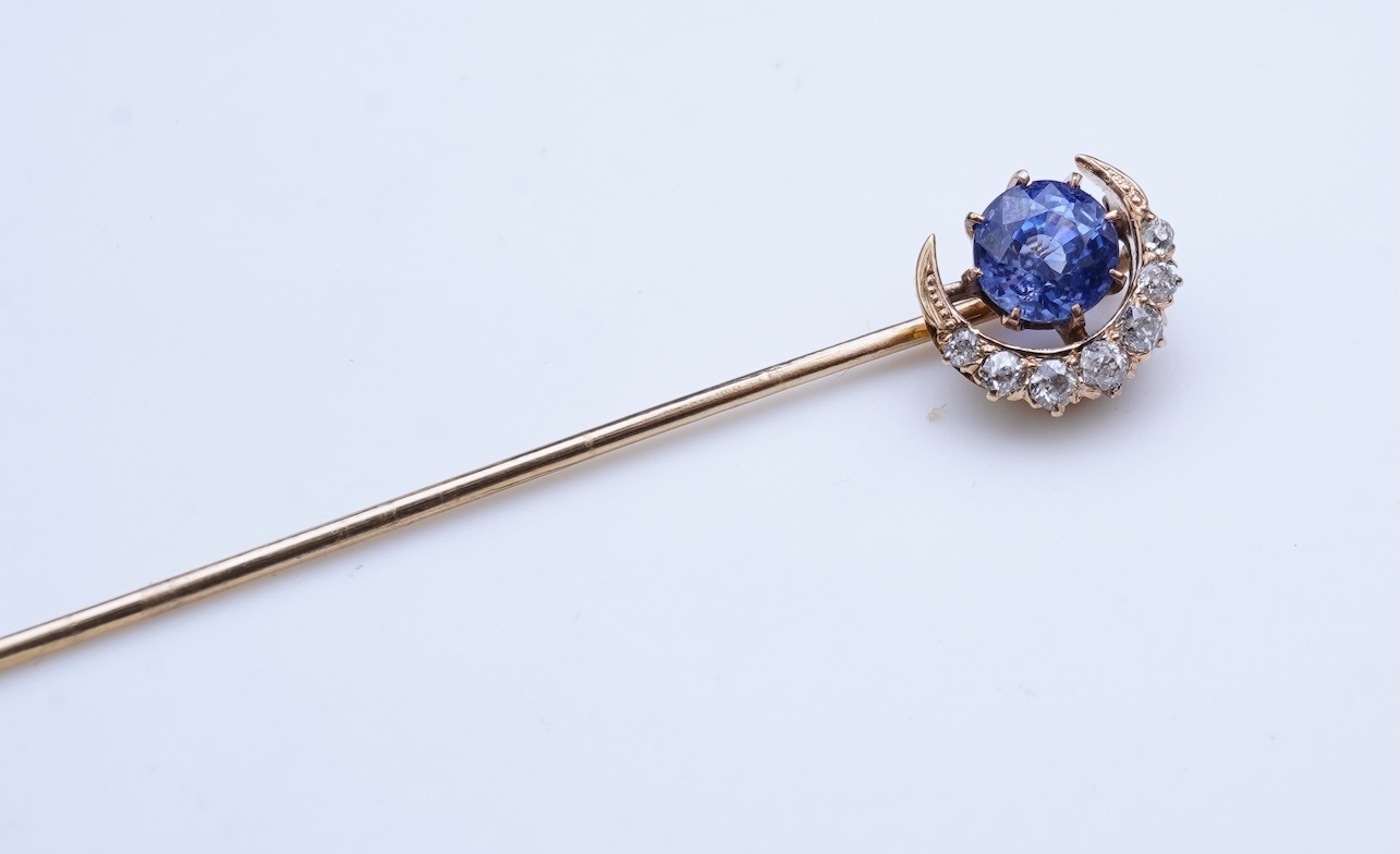 A sapphire and diamond tie pin, late 19th century